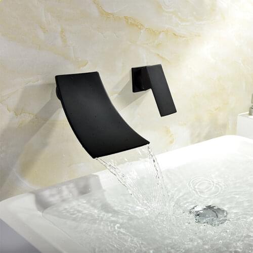 Brass Black Hot And Cold Bathroom Basin Faucet Waterfall Faucet Wall Mounted Bathroom Mixer