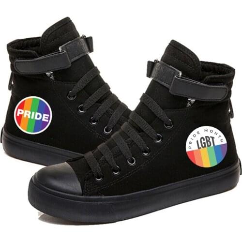 Hot Droshipping Rainbow Stripe LGBT and Pride Print Casual Sportswear College Style Shoes High-Top Shoes Sneaker Street Style