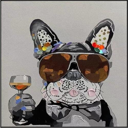 Lovely Puppy Painting Abstract Cartoon Picture 100% Hand Painted Oil Painting on Canvas Wall Art for Living Room Decor No Frame