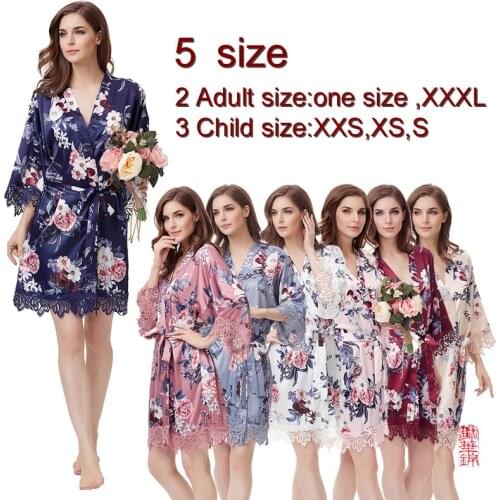Silk robe Bride Robe Bridesmaid Robes Lace Robe women pajamas satin floral robe Flower girl robe A236D