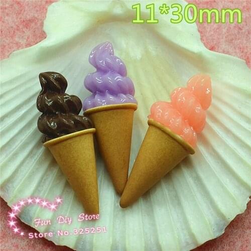 Resin 3D chocolate ice cream cone dessert flat back cabochon crafts 30pcs/lot 11*30mm BM837