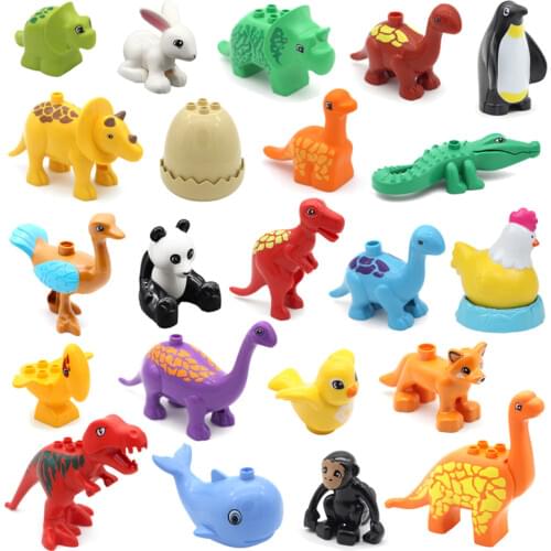 Big Size Building Blocks Duploe Animals Zoo Dinosaurs Panda Penguin Dolphin Rabbit Accessories Figures Bricks Toys For Children