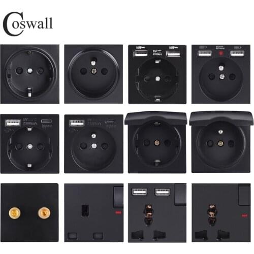 COSWALL C1 E20 X2 L1 S08 Black EU US Universal UK Italian Chile Socket Type-C USB Charger Waterproof Lid Audio Outlet Module DIY