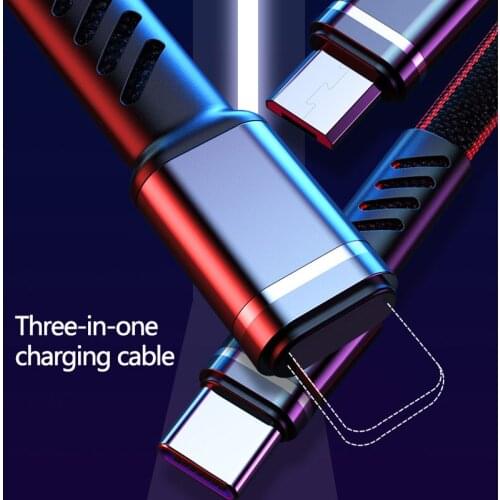 3in1 5A Charging Cable For iPhone Android Type-c Mobile Phone Multi-function USB One Dragging Three Data Cable phone accessories