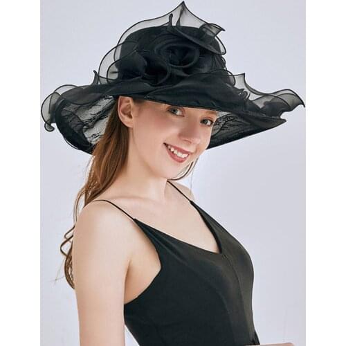 Fascinator Bridal Party Floral Sun Visor Hats For Women Summer Cap Vintage Organza Church Outdoor Sun Beach Hats For Womens