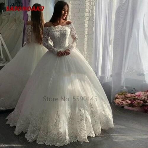 2020 Lace Long Sleeve Wedding Dress for Women Off The Shoulder Luxury Bride Gown Vestido De Novia Robe Mariage Online Shop India