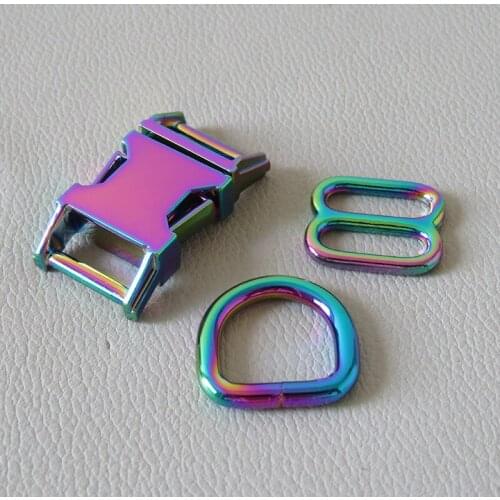 10Sets/Pack 15mm Pet Dog Collar Metal D Ring Buckle Adjuster Belt Loop Semicircle Clasp Handmade DIY Accessory Harness Hardware