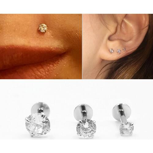 10pcs/lot 925 Sterling Silver Labret Lip Studs Ring Earlobe Cartilage Tragus Helix Piercing jewelry Internally Thread 16g 6/8mm
