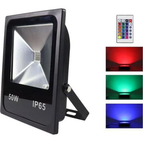 10pcs Led Flood Light 50W Rgb Floodlight Color Changing Remote Control Ip65 Waterproof Garden Yard Spotlight