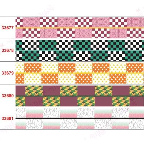 16mm-75mm Japanese Anime Ghost Series 8 Square Stripe Printed Grosgrain/Elastic Ribbon DIY Hair Accessories 50Yads Wholesale