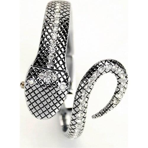 2018 GLE&VDO Women Watches Fashion Luxury Silver Bracelet Watch Ladies Watch Quartz Women Dress Wristwatch Snake Shape