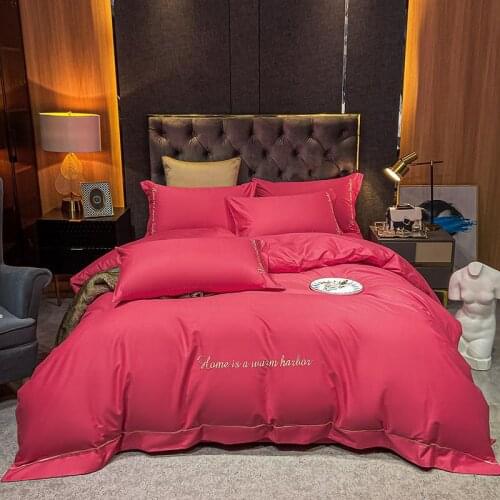 2021 new products Luxury 40 cotton satins Solid embroidery Bedspread Bedsheet Pillowcases 4pcs