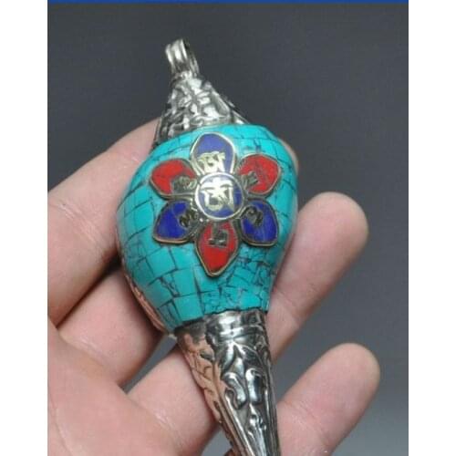 3.74 inch/Chinas Tibet silver copper conch shells of Buddhism talisman pendant