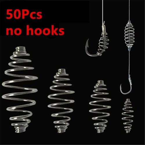 50Pcs Stainless Steel Olive Shape Spring Bait Feeder Cage Hair Rig Combi Rigs Floating Feeder Stops Carp Fishing Accessories