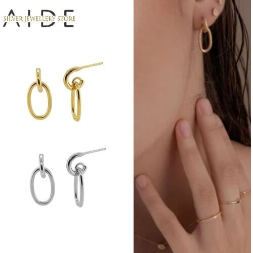 AIDE Minimalism Lock Circle pendientes Stud Earrings for Women Geometric Glossy Pierced Earings Silver 925 Jewelry kolczyki