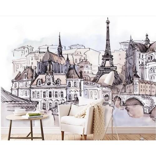 Beibehang European hand-painted foreign tourism fashion stickers tower watercolor mural papier peint decoration wallpaper behang