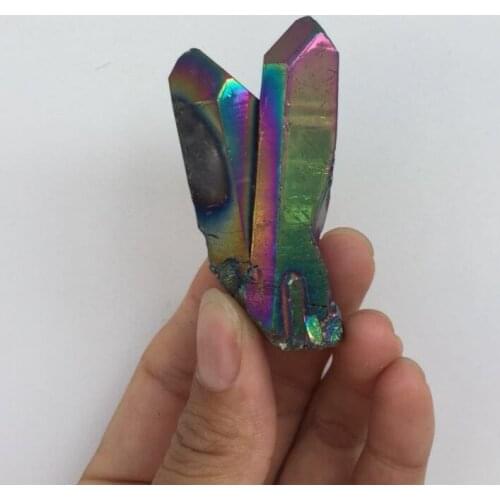 Free shipping rainbow aura coated Crystal gemstone cluster meditation rainbow titanium electroplated crystal point flower gift