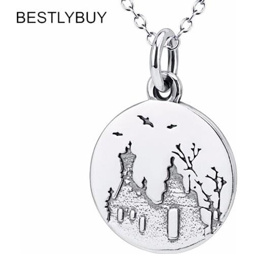 BESTLYBUY 2018 New Luxurious 925 Sterling Silver Vintage castle round necklace For Women Fine Jewelry