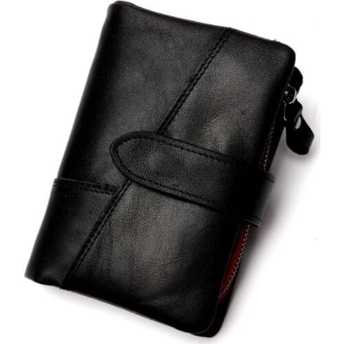 Brand Luxury Designer Purse For Men New Fashion Genuine Leather Short Wallet Vintage Cow Leather Buckle Man Wallet