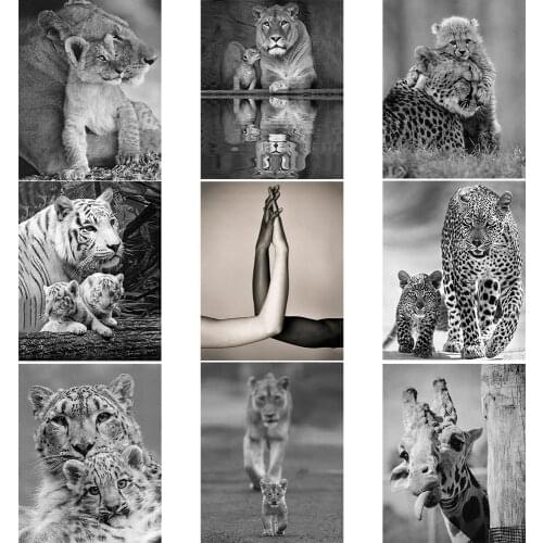 Black White Diamond Painting Mom Love Full Square Diamond Embroidery Animals Picture 5D Diy Mosaic Rhinestone Home Decor