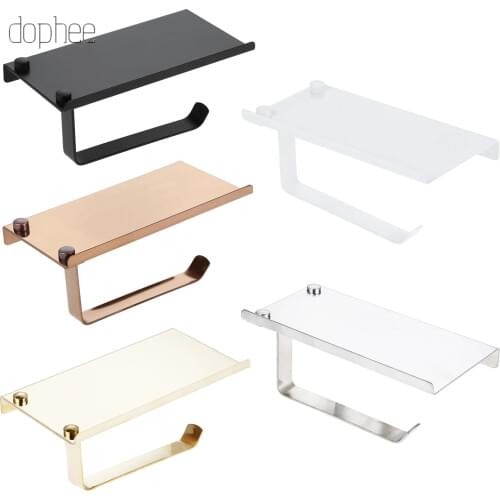 Dophee 1pc Toilet Paper Holder Wall Mounted Bathroom Accessories Fixture Stainless Steel Roll Paper Holders with Phone Shelf