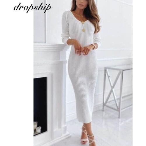Cotton Bodycon Dresses For Women Slim Hot Long Sleeve V Neck Solid Party Pit Stripes Evening Sexy Midi Dress 2020 Summer Clothes