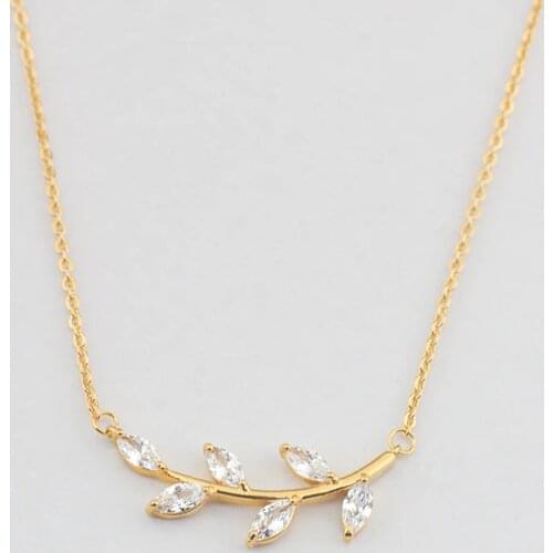 Dainty Crystal Branch Leaf Pendant Necklace Women Men Bff Gift Elegant Jewelry Stainless Steel Gold Chain CZ Plant Collares