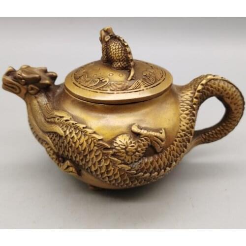 China brass dragon teapot crafts statue