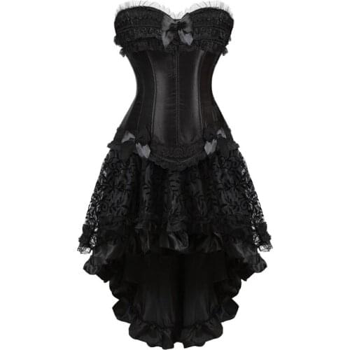 Corsets and bustiers burlesque corset and skirt set lace lingerie corset dress Gothic gowns party plus size fashion sexy black