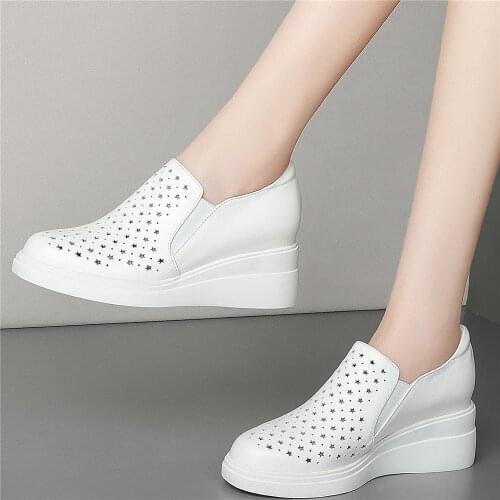 Summer Fashion Sneakers Women Genuine Leather Wedges High Heel Ankle Boots Female Round Toe Platform Pumps Shoes Casual Shoes