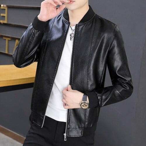 Spring Autumn Casual Mens Soft PU Leather Jackets 2021 Korean Style Thin Faux Leather Coat Slim Fit Tops For Men Biker Clothing