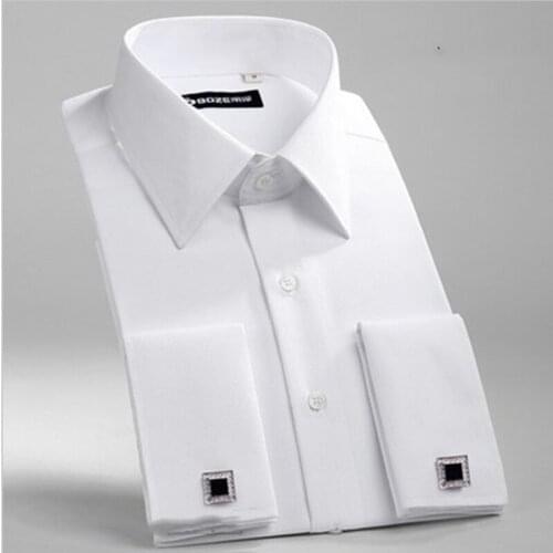 French Cuff Mens Dress Long Sleeve Shirt 2020 High Quality Regular Fit Male Social Wedding Party Cufflinks Shirt Plus Size