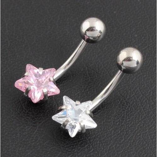 Fashion Cute Zircon Star Belly Button Barbell Ring for Women Body Piecing Jewelry