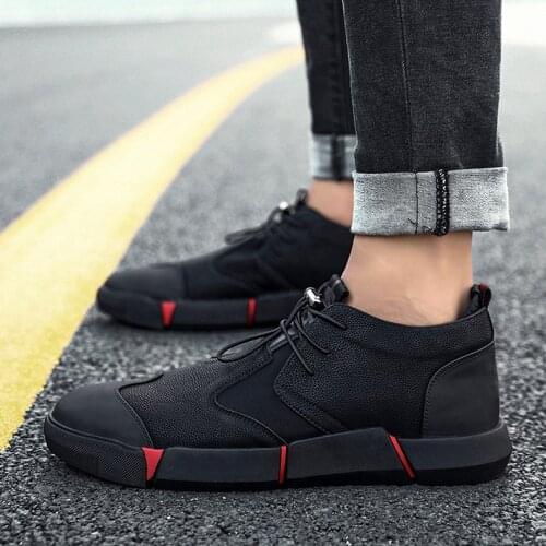 NEW Brand High quality all Black Mens leather casual shoes Fashion Breathable Sneakers fashion flats big plus size 2020 rtg