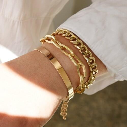 3pcs Punk Curb Cuban Chain Bracelets Set for Women Miami Boho Thick Gold Color Charm Bracelets Bangles Fashion Jewelry