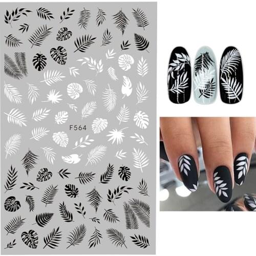 1PC 12.2*9.2cm 3D Black and white Leaf Flower Nail Art Stickers Geometric paste design Nail Decal Manicure Decorations