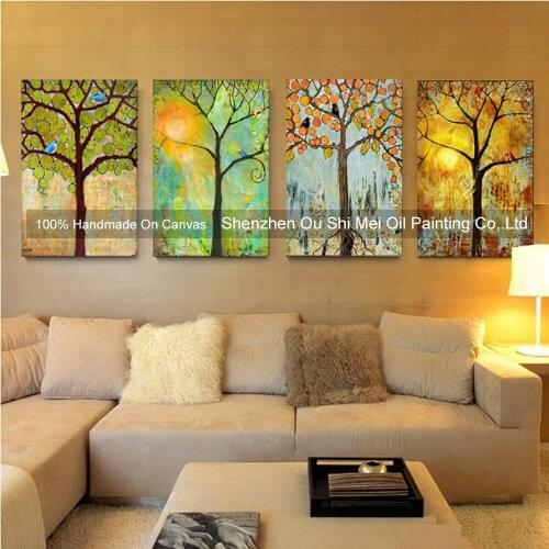 New Hand Painted Oil Painting on Canvas Abstract Colorful Rich Tree Landscape Wall Painting for Living Room Decor Paintings