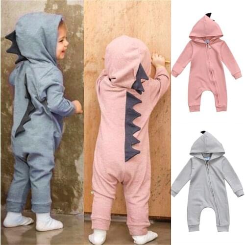 Newborn Toddler Baby Boys Girls Dinosaur Hooded Romper Jumpsuits Long Sleeve Zipper Cotton Baby Clothes Spring Autumn Winter
