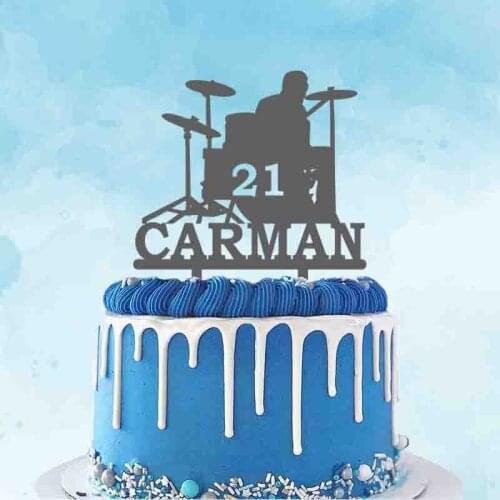 Personalized Drum Kit Cake Topper Custom Name Age Man Playing Drums Topper For Band Drummer Birthday Party Cake Decoration