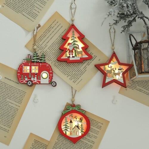 2020 New Year Christmas Decoration Creative Led Light Christmas Tree Hanging Pendant Star Car Heart Wooden Ornament Xmas Party