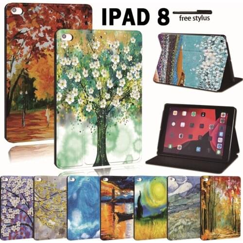 For Apple iPad 8 10.2" 2020 (8th 8 Generation) - Printed PU Leather Smart Tablet Stand Folio Shockproof Cover Case