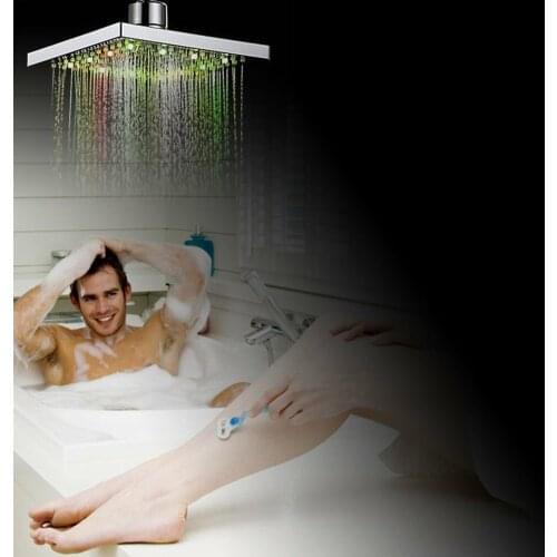 Self-Discoloring Shower Head Square LED Bath Faucet Shower Rainfall Stainless Anion Spa Shower Head High Pressure Rainshower