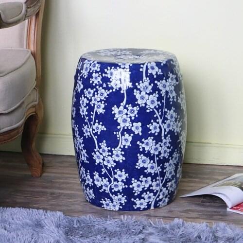 Jingdezhen Blue And White Handpainted Ice Plum Ceramic Drum stool bathroom hotel home decoration porcelain ceramic stool