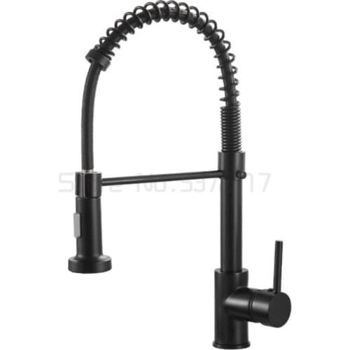 Black Spring Pull out Side Sprayer Kitchen Faucet Dual Spout Single Handle Mixer Tap Sink Faucet 360 Rotation Kitchen Faucets