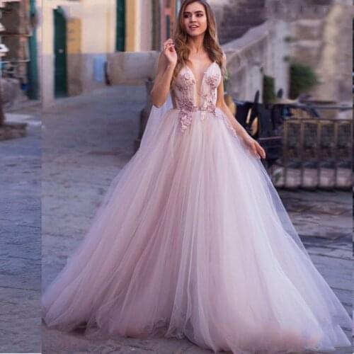 LORIE Princess Wedding Dress 2019 3D Flowers Wedding Bride Dress Sleeveless Appliques Elegant Pink Wedding Gowns Turkey style