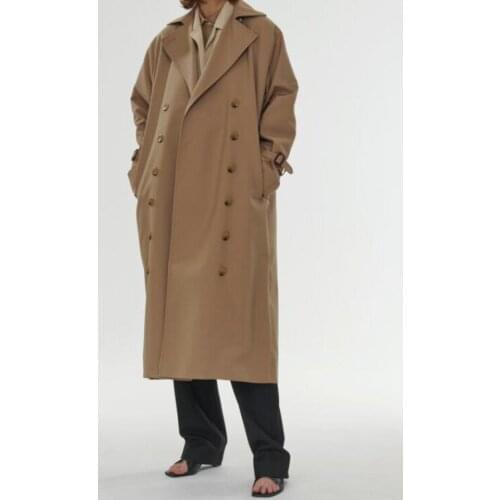 Nordic Women Trench Coat Black/ Khaki Overcoat Casual Cotton Double Breasted Long Women Trench coats with Belt