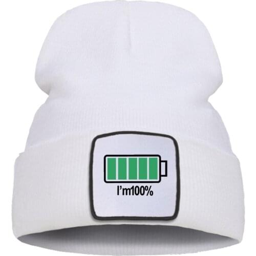I'm 100% Battery Hot Sale Flexible Hats Comfortable Outdoor Knitted Cap Unisex Ski Beanie Caps Street Warm Hip Hop Hedging Hat