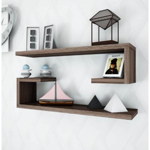 U Model 2 Piece Decorative Wall Shelf Set Walnut shelves bookshelf Furniture for home libraries Shelving