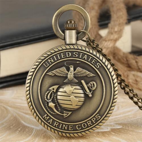 Vintage Bronze Retro United States Marine Corps Theme Pocket Watches for Men Women Military Man Gifts