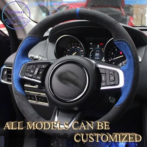 Embroidery Alcantara Car Steering Wheel Cover For Jaguar F-Pace 2015 2016 2017 2018 2019 2020 Hand Sewing Holder Suppot Custom
